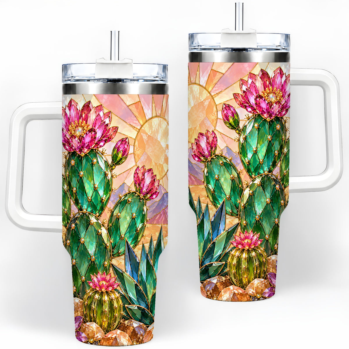 Blooming Cactus 40oz Tumbler, Desert Floral Drinkware for Plant Lovers