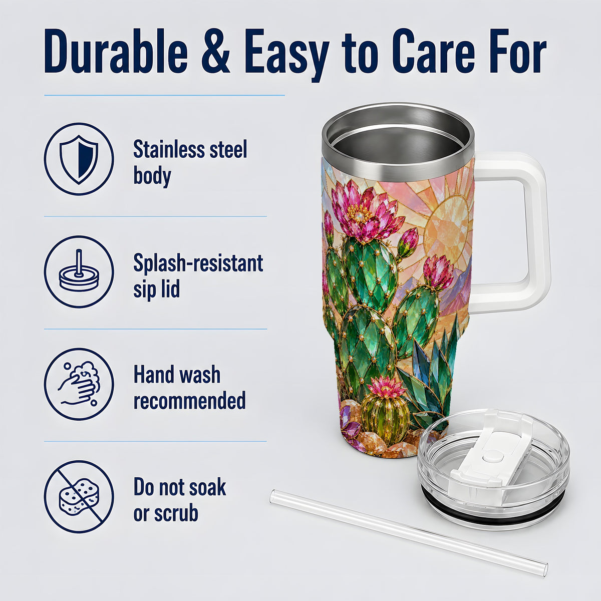 Blooming Cactus 40oz Tumbler, Desert Floral Drinkware for Plant Lovers