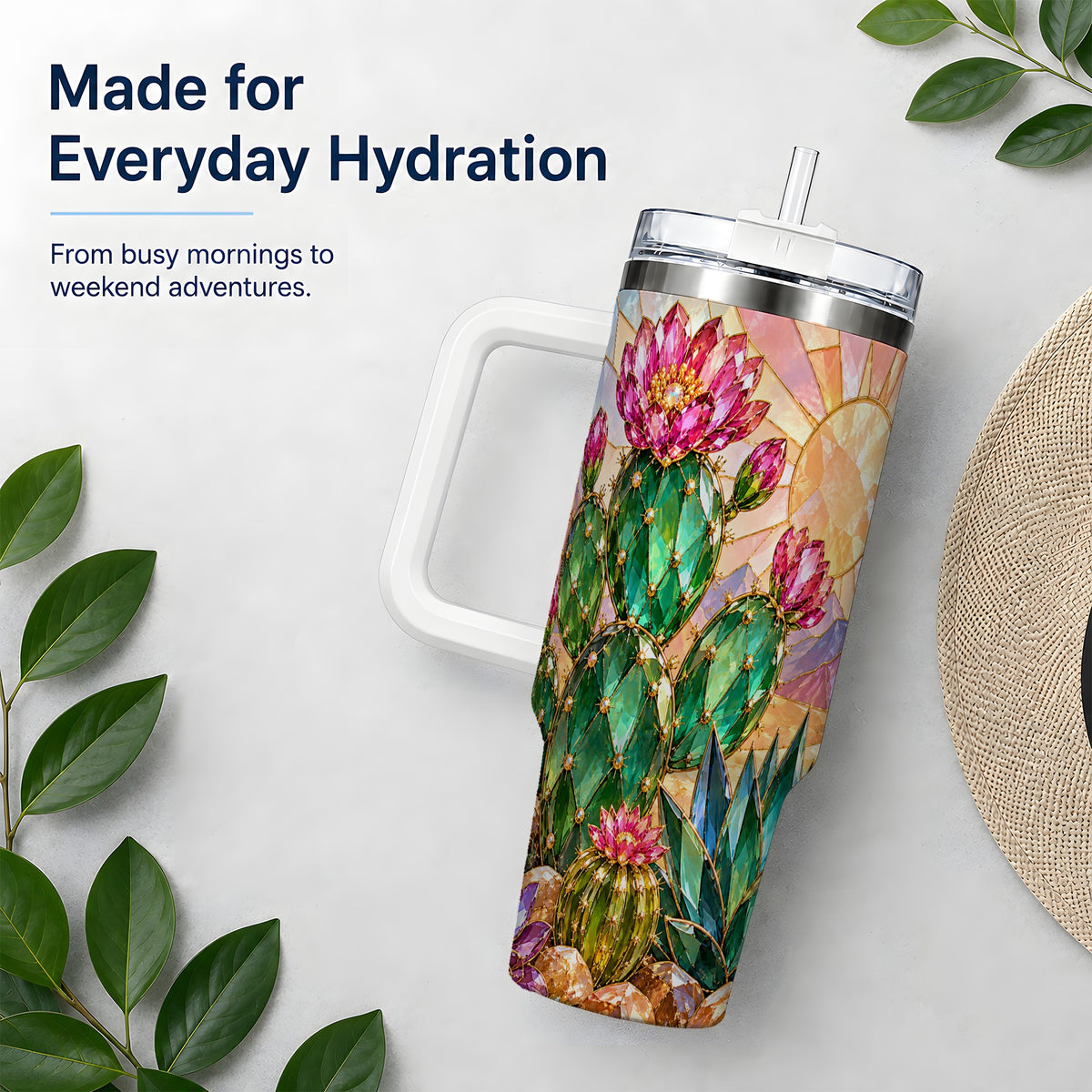 Blooming Cactus 40oz Tumbler, Desert Floral Drinkware for Plant Lovers