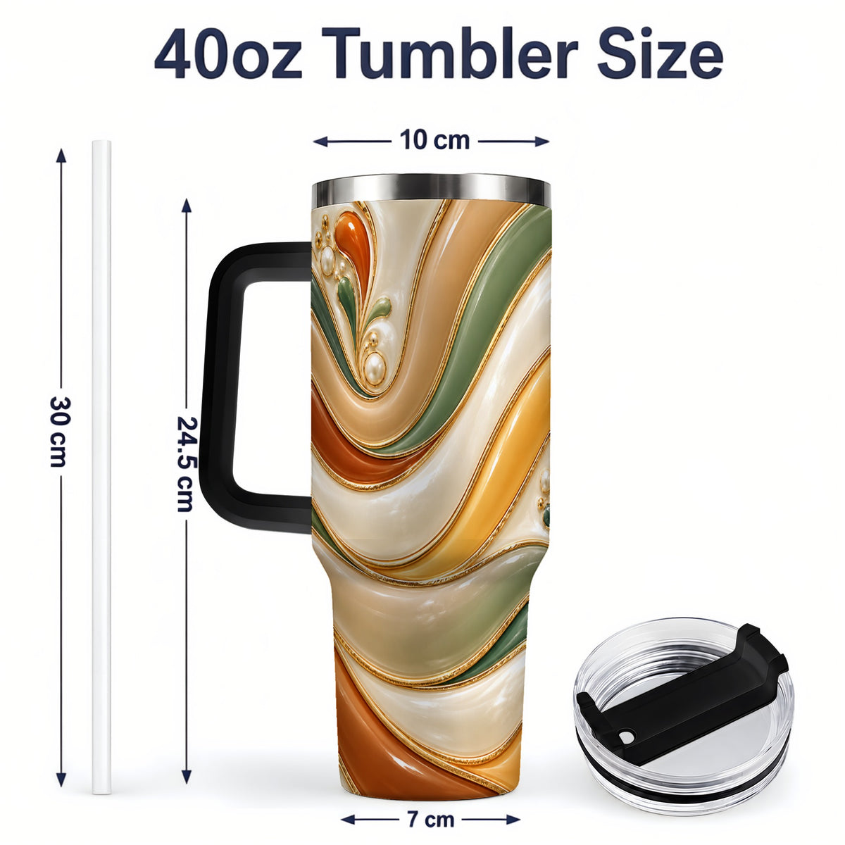 #pl[40oz|Black] Retro Abstract 40oz Tumbler, Wavy Earth Tone Drinkware for Art Lovers