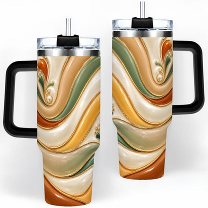 #pl[40oz|Black] Retro Abstract 40oz Tumbler, Wavy Earth Tone Drinkware for Art Lovers