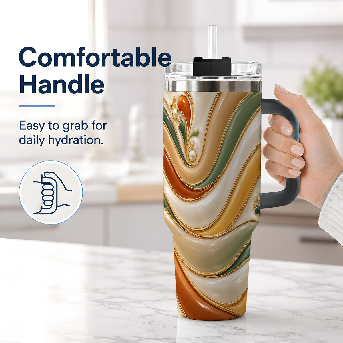 #pl[40oz|Black] Retro Abstract 40oz Tumbler, Wavy Earth Tone Drinkware for Art Lovers