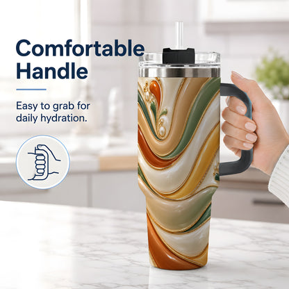 #pl[40oz|Black] Retro Abstract 40oz Tumbler, Wavy Earth Tone Drinkware for Art Lovers