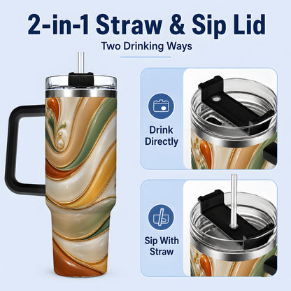 #pl[40oz|Black] Retro Abstract 40oz Tumbler, Wavy Earth Tone Drinkware for Art Lovers