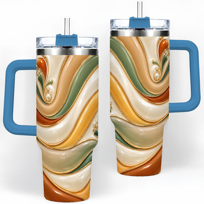 #pl[40oz|Blue] Retro Abstract 40oz Tumbler, Wavy Earth Tone Drinkware for Art Lovers