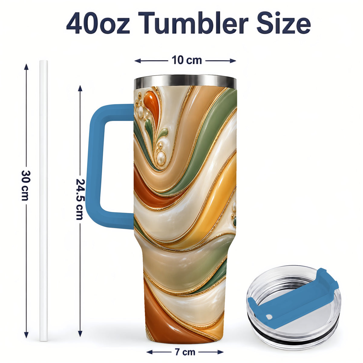 #pl[40oz|Blue] Retro Abstract 40oz Tumbler, Wavy Earth Tone Drinkware for Art Lovers