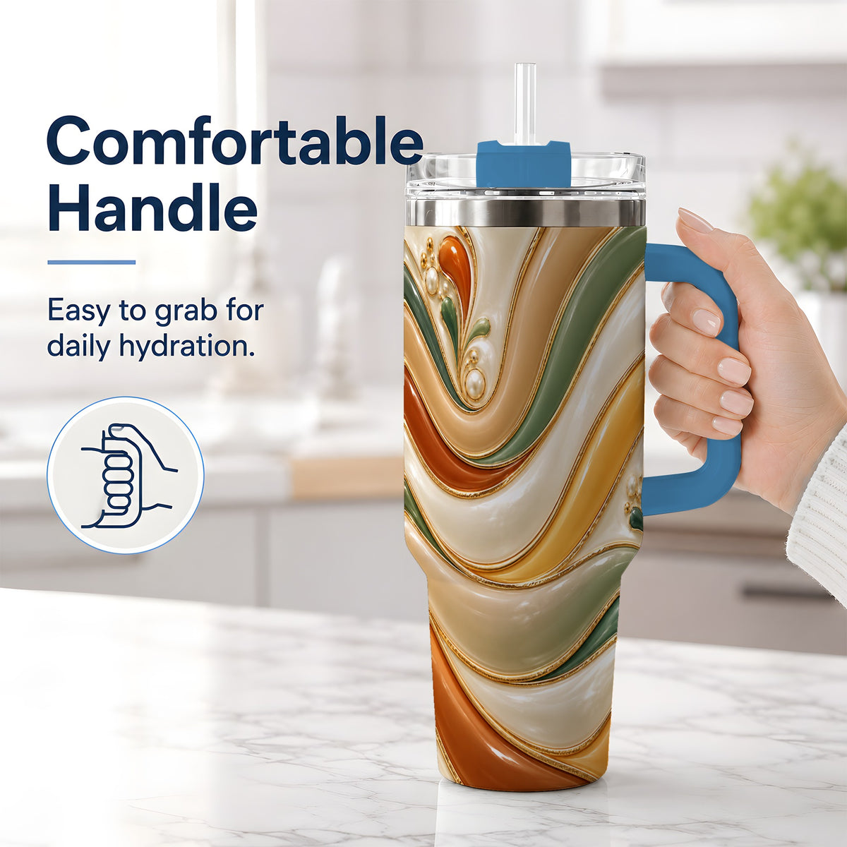 #pl[40oz|Blue] Retro Abstract 40oz Tumbler, Wavy Earth Tone Drinkware for Art Lovers