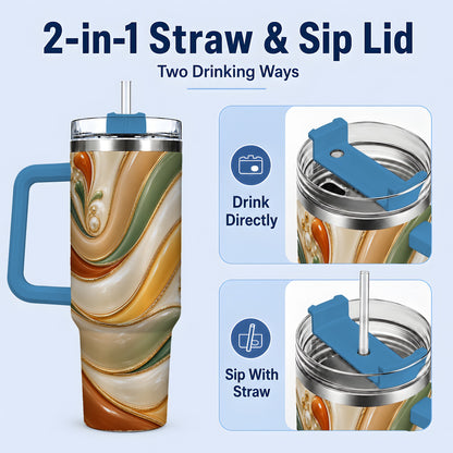 #pl[40oz|Blue] Retro Abstract 40oz Tumbler, Wavy Earth Tone Drinkware for Art Lovers