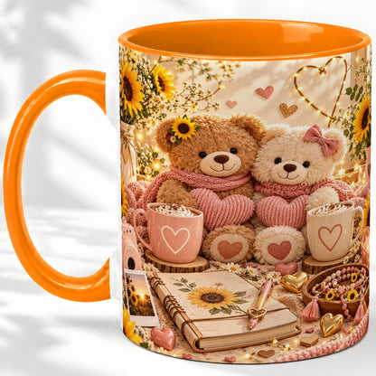 #pl[11oz|Orange] Teddy Bear Sunflower Hearts Ceramic Mug