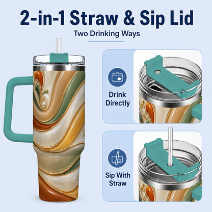 #pl[40oz|Green] Retro Abstract 40oz Tumbler, Wavy Earth Tone Drinkware for Art Lovers