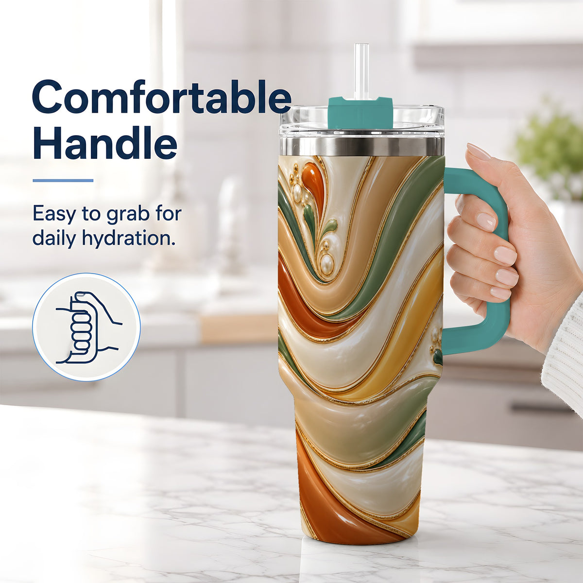 #pl[40oz|Green] Retro Abstract 40oz Tumbler, Wavy Earth Tone Drinkware for Art Lovers