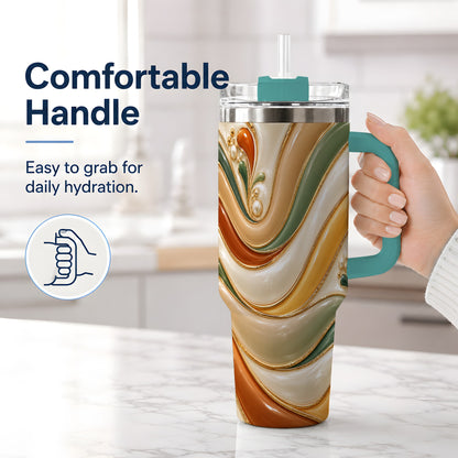 #pl[40oz|Green] Retro Abstract 40oz Tumbler, Wavy Earth Tone Drinkware for Art Lovers