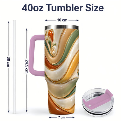 #pl[40oz|Pink] Retro Abstract 40oz Tumbler, Wavy Earth Tone Drinkware for Art Lovers
