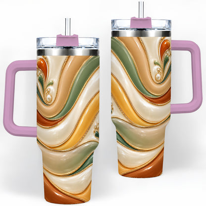 #pl[40oz|Pink] Retro Abstract 40oz Tumbler, Wavy Earth Tone Drinkware for Art Lovers