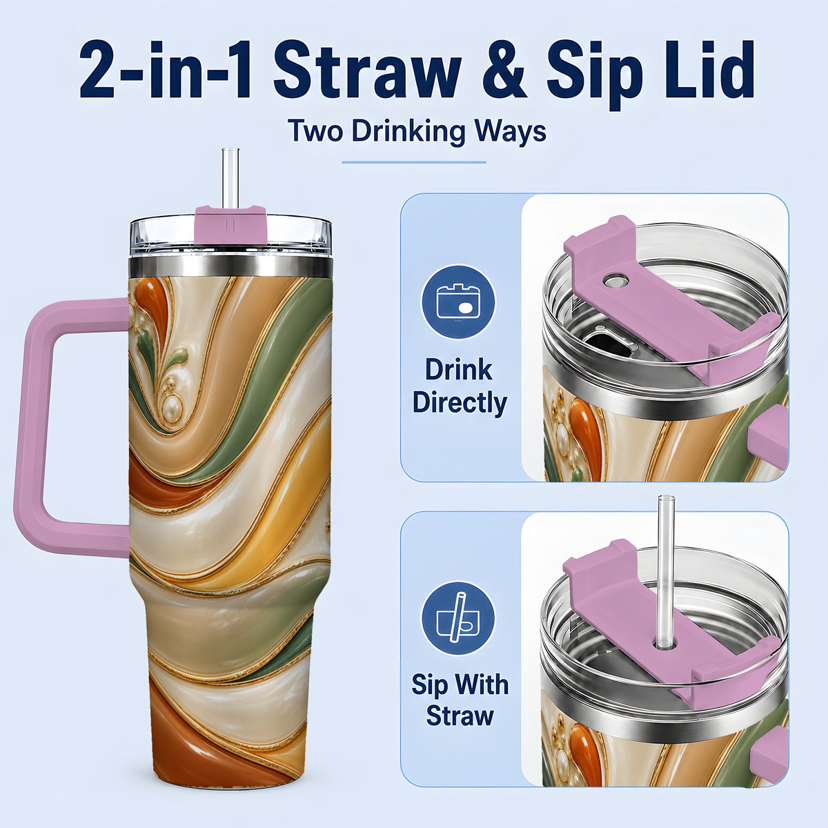 #pl[40oz|Pink] Retro Abstract 40oz Tumbler, Wavy Earth Tone Drinkware for Art Lovers