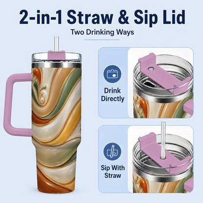 #pl[40oz|Pink] Retro Abstract 40oz Tumbler, Wavy Earth Tone Drinkware for Art Lovers
