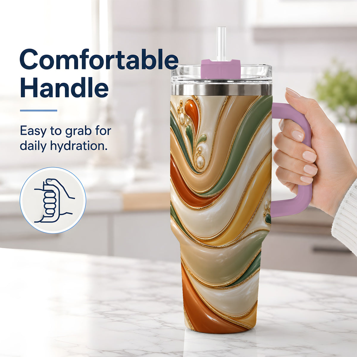 #pl[40oz|Pink] Retro Abstract 40oz Tumbler, Wavy Earth Tone Drinkware for Art Lovers