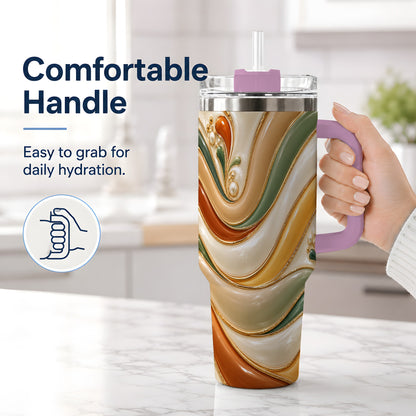 #pl[40oz|Pink] Retro Abstract 40oz Tumbler, Wavy Earth Tone Drinkware for Art Lovers