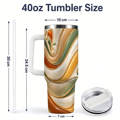 #pl[40oz|White] Retro Abstract 40oz Tumbler, Wavy Earth Tone Drinkware for Art Lovers