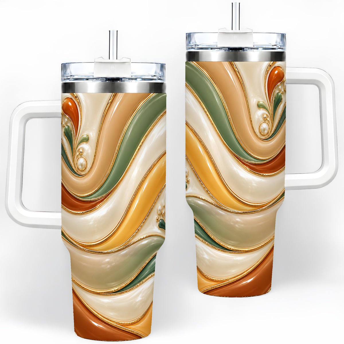 Retro Abstract 40oz Tumbler, Wavy Earth Tone Drinkware for Art Lovers