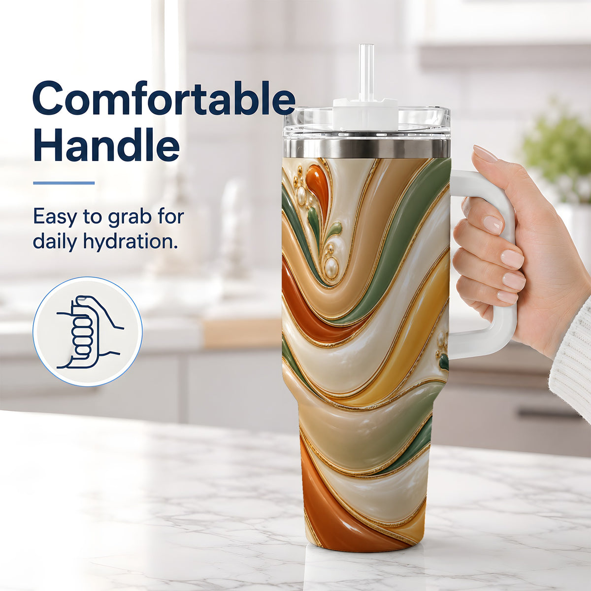 #pl[40oz|White] Retro Abstract 40oz Tumbler, Wavy Earth Tone Drinkware for Art Lovers