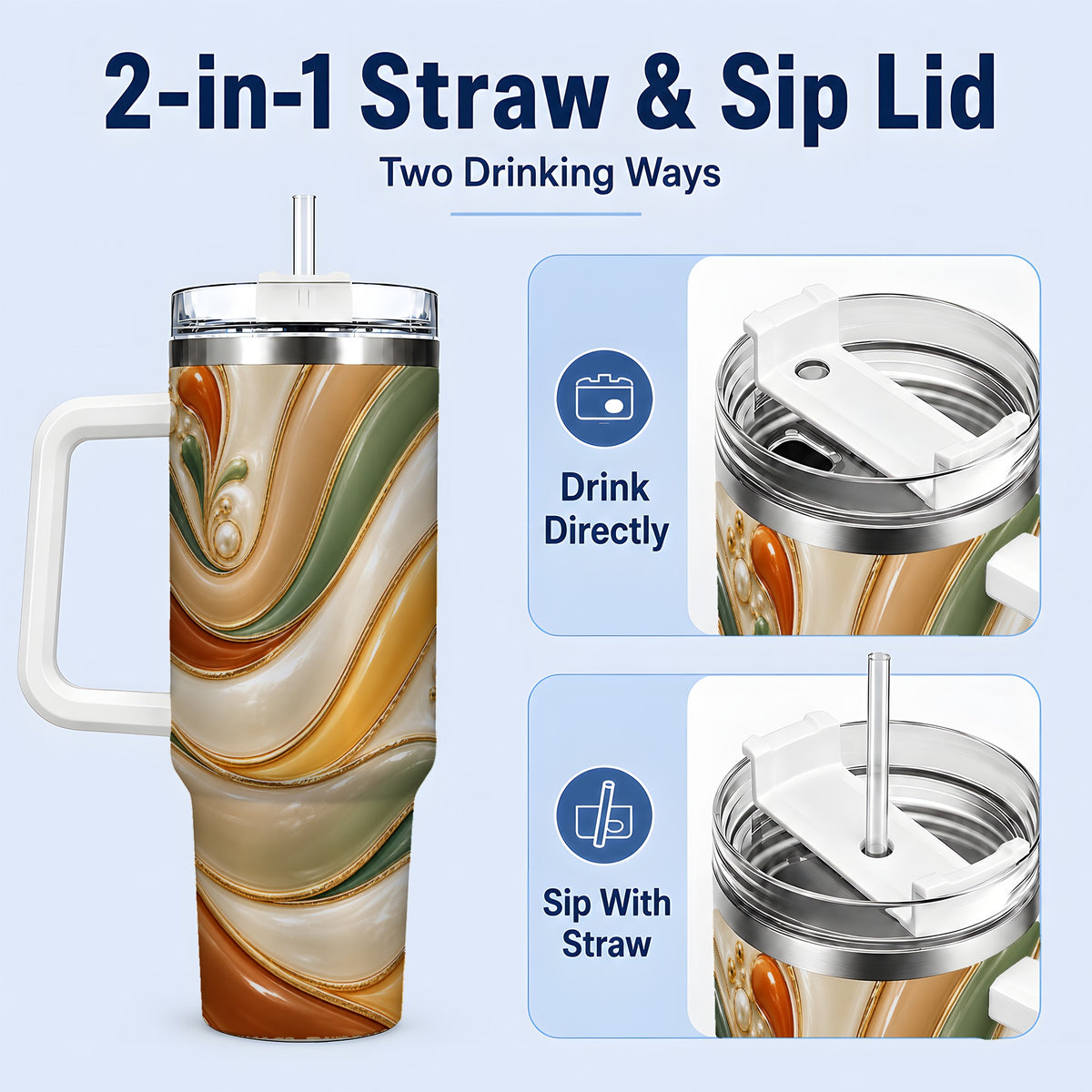 #pl[40oz|White] Retro Abstract 40oz Tumbler, Wavy Earth Tone Drinkware for Art Lovers
