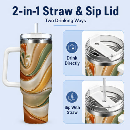 #pl[40oz|White] Retro Abstract 40oz Tumbler, Wavy Earth Tone Drinkware for Art Lovers