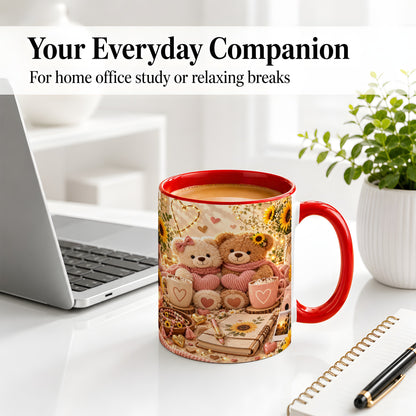 #pl[11oz|Red] Teddy Bear Sunflower Hearts Ceramic Mug
