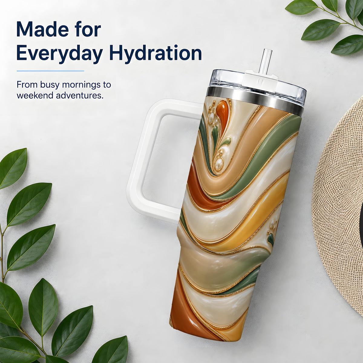 Retro Abstract 40oz Tumbler, Wavy Earth Tone Drinkware for Art Lovers