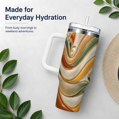 Retro Abstract 40oz Tumbler, Wavy Earth Tone Drinkware for Art Lovers