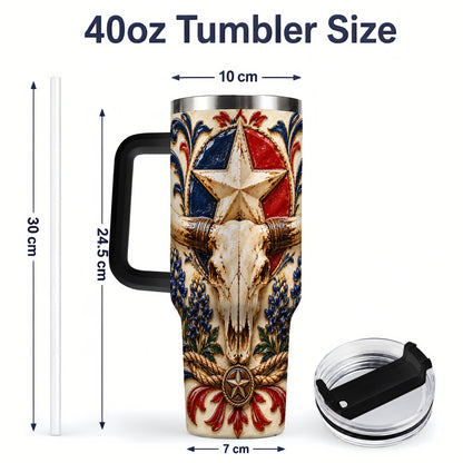 #pl[40oz|Black] Western Cattle Skull 40oz Tumbler, Star Floral Design for Western Fans