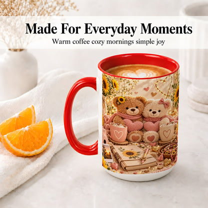 #pl[15oz|Red] Teddy Bear Sunflower Hearts Ceramic Mug
