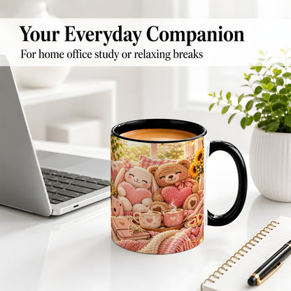#pl[11oz|Black] Teddy Bear Bunny Hearts Ceramic Mug