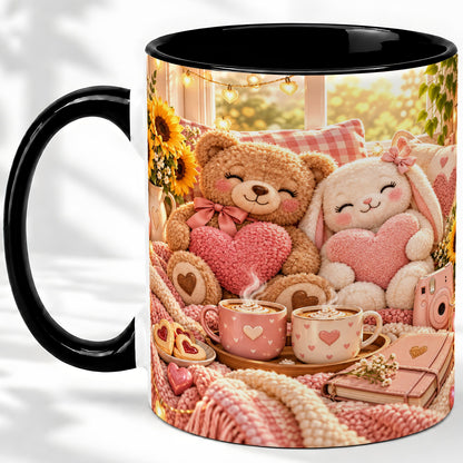 #pl[11oz|Black] Teddy Bear Bunny Hearts Ceramic Mug