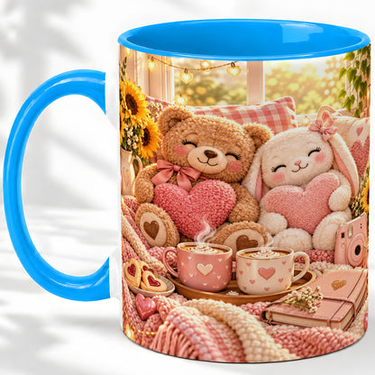 #pl[11oz|Blue] Teddy Bear Bunny Hearts Ceramic Mug