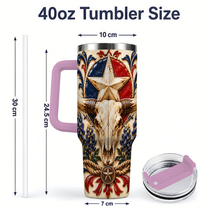 #pl[40oz|Pink] Western Cattle Skull 40oz Tumbler, Star Floral Design for Western Fans