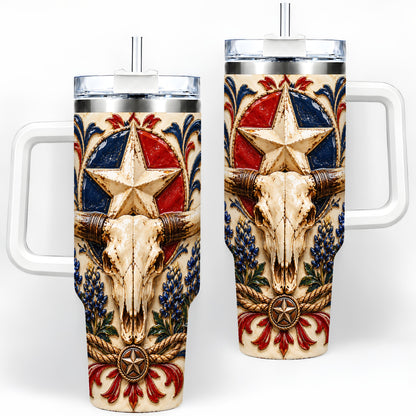 Western Cattle Skull 40oz Tumbler, Star Floral Design for Western Fans