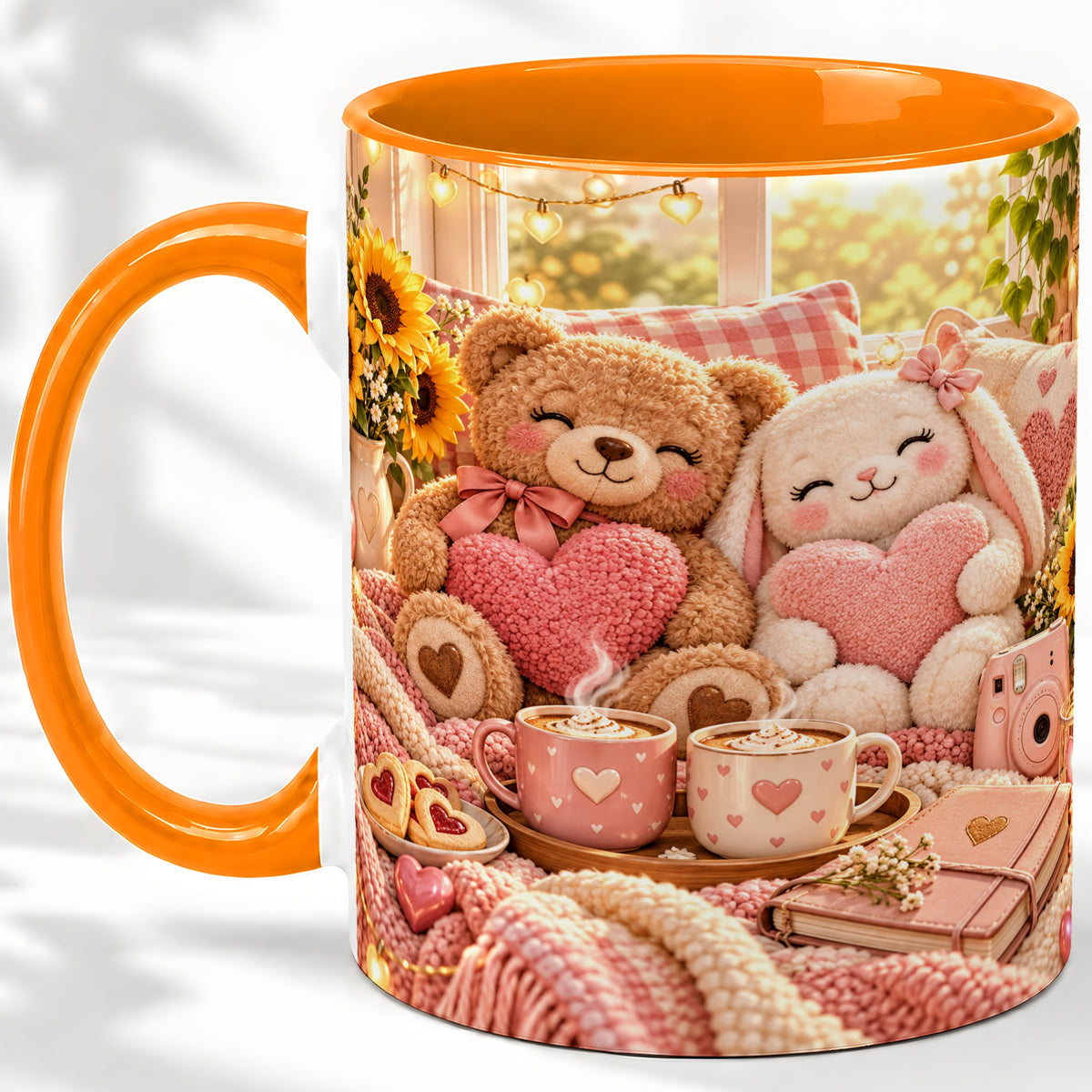 #pl[11oz|Orange] Teddy Bear Bunny Hearts Ceramic Mug
