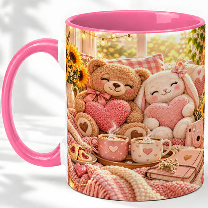 #pl[11oz|Pink] Teddy Bear Bunny Hearts Ceramic Mug