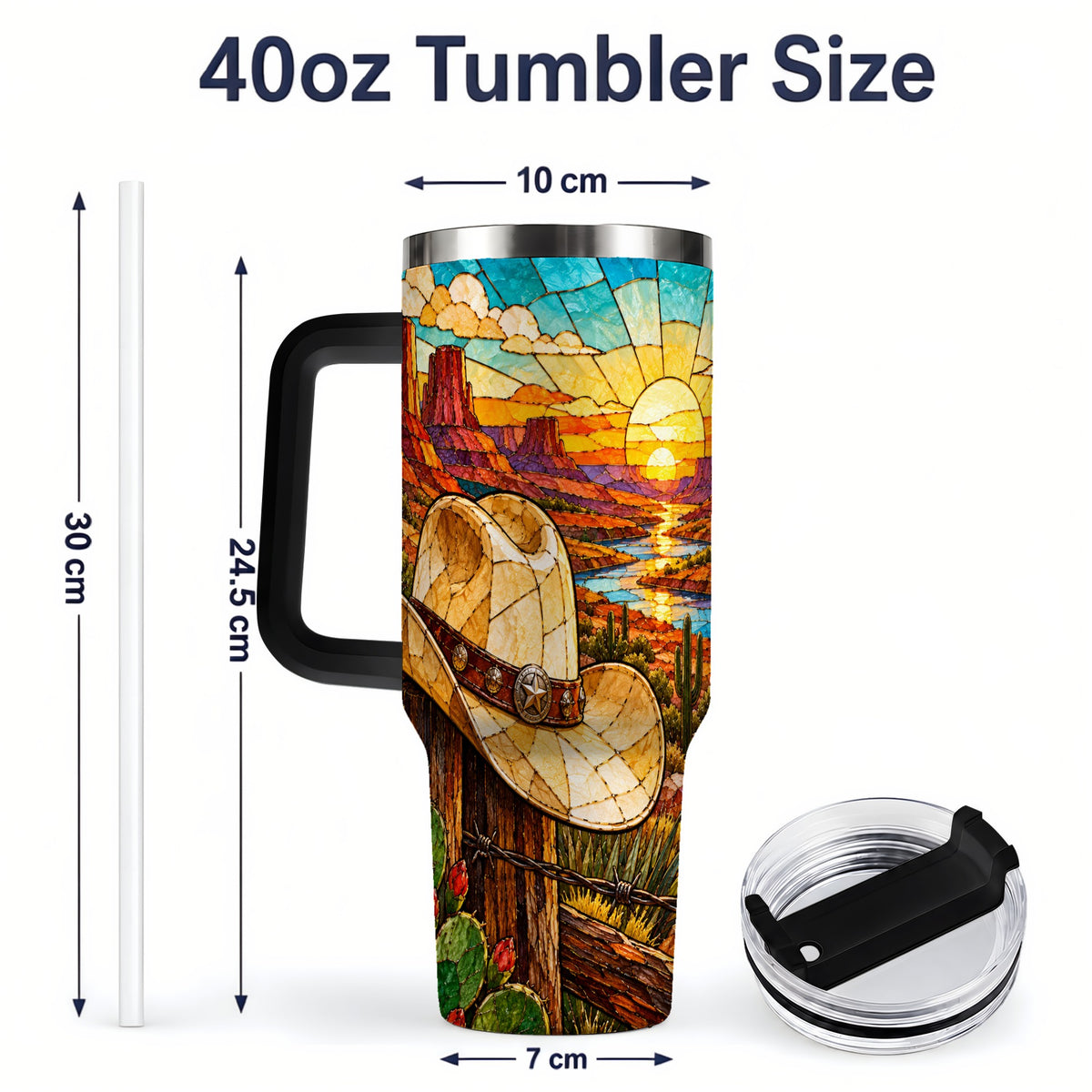 #pl[40oz|Black] Western Cowboy Hat 40oz Tumbler, Desert Sunset Drinkware for Ranch Fans