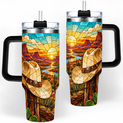 #pl[40oz|Black] Western Cowboy Hat 40oz Tumbler, Desert Sunset Drinkware for Ranch Fans