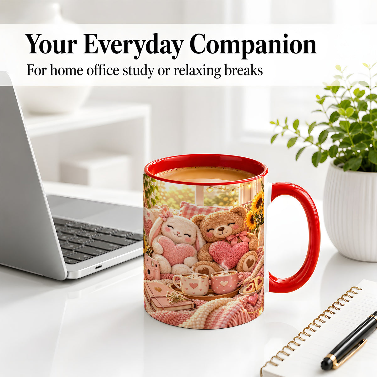 #pl[11oz|Red] Teddy Bear Bunny Hearts Ceramic Mug