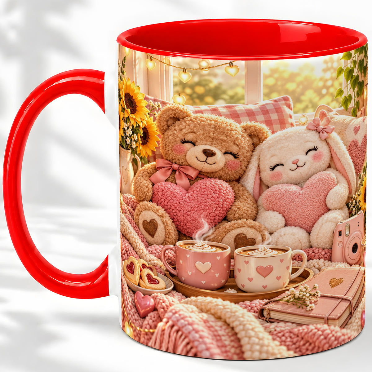 Teddy Bear Bunny Hearts Ceramic Mug