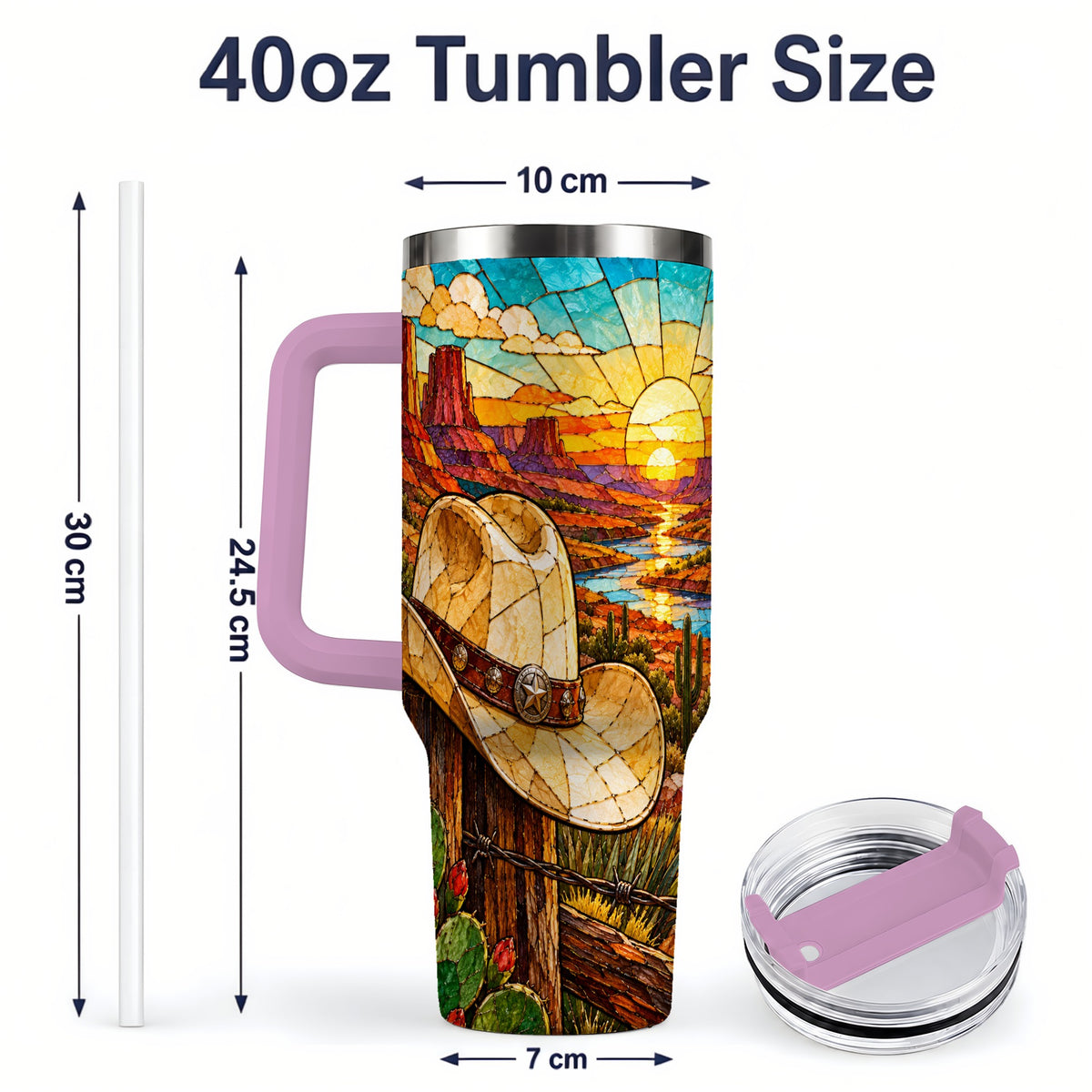 #pl[40oz|Pink] Western Cowboy Hat 40oz Tumbler, Desert Sunset Drinkware for Ranch Fans