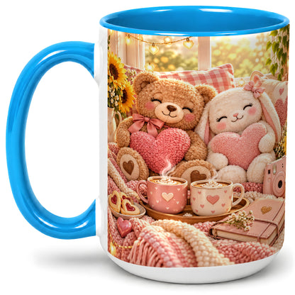 #pl[15oz|Blue] Teddy Bear Bunny Hearts Ceramic Mug