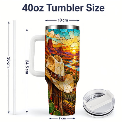 #pl[40oz|White] Western Cowboy Hat 40oz Tumbler, Desert Sunset Drinkware for Ranch Fans