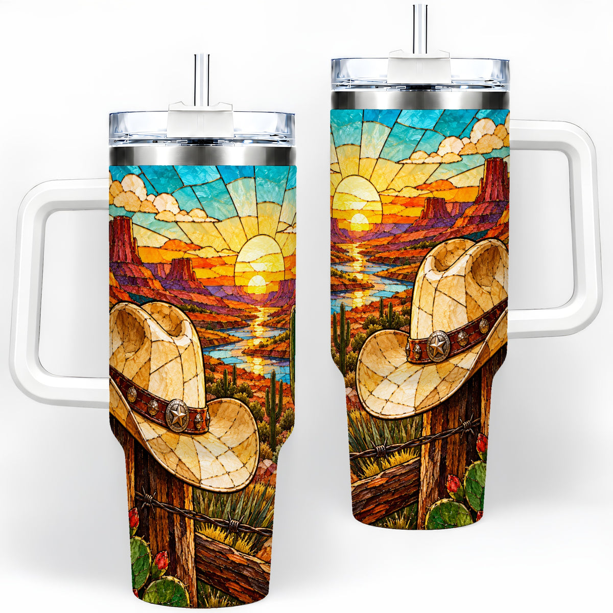 Western Cowboy Hat 40oz Tumbler, Desert Sunset Drinkware for Ranch Fans