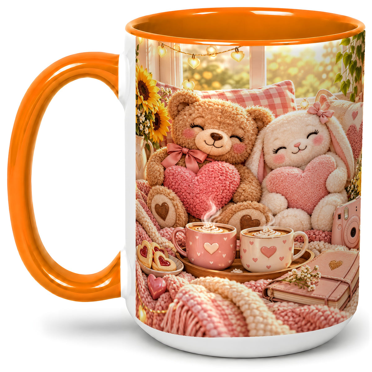 #pl[15oz|Orange] Teddy Bear Bunny Hearts Ceramic Mug