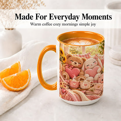 #pl[15oz|Orange] Teddy Bear Bunny Hearts Ceramic Mug