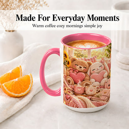 #pl[15oz|Pink] Teddy Bear Bunny Hearts Ceramic Mug